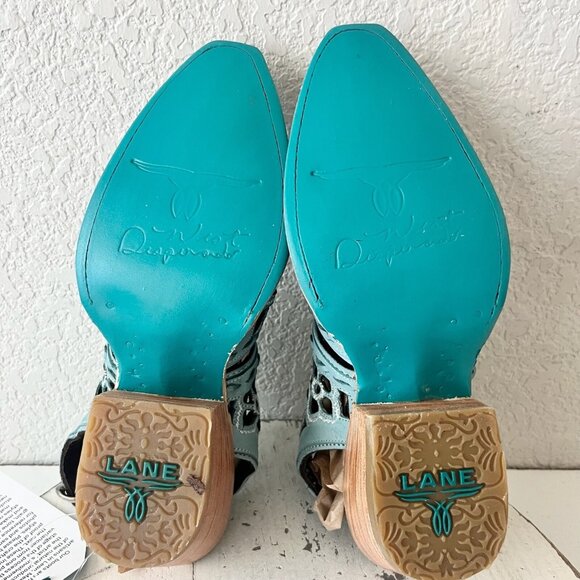 Lane Robin Mule Blue Leather Womens 6 Cowgirl Western Short Ankle Cowboy Boots - Picture 8 of 11